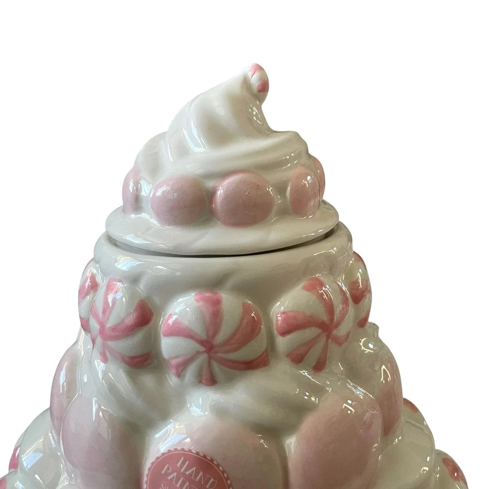 Pink Peppermint Candy Cookie Jar Holiday Canister by Peppermint & Pine NEW